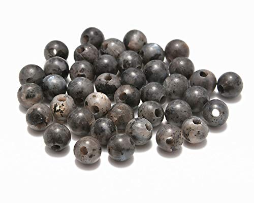 AD Beads Natural Gemstone 8mm Round Loose Beads Big Hole 40pcs (Larvikite) - color: Larvikite