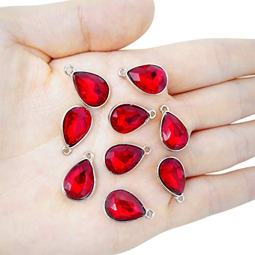 Honbay 20PCS 10x14mm Alloy Glass Crystal Waterdrops Teardrops Charms Pendant for Necklaces, Bracelets, Earrings, Jewelry Making and DIY Crafts - color: Red