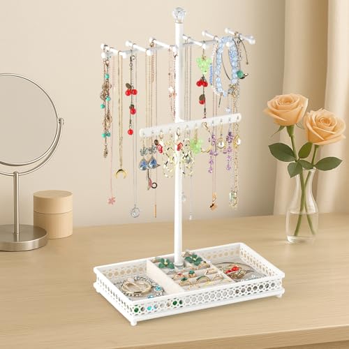Meangood Jewelry Organizer Stand, 15.6" H Jewelry Tree Display Holder Stand for Bracelets Necklaces Earrings Rings, Gift for Women Girls (White) - color: White