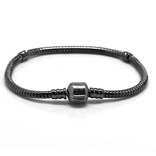 RUBYCA 5pcs 8.7" Gunmetal Black Clasp European Snake Chain Charm Bracelet fit Charm Beads DIY Gift - color: Gunmetal Black, size: 22 CM