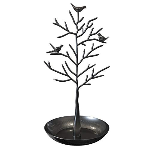 Jewelry Tree Necklace Earring Holder Modern Cute Bird Jewelry Stand for Women Girls Teen Black - color: Black
