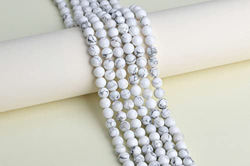 LAIDANLA White Howlite 6mm Natural Stone Beads Round Loose Gemstone Stone Beads for DIY Bracelet Necklace Earrings Jewelry Making Polishing Genuine Real Beading 96PCS 2 Strand 32" - color: F-White Howlite, size: 6mm