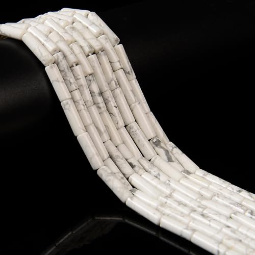 29 Pcs 4x13mm Natural White Howlite Stone Bead Cylinder Column Tube Healing Friendship Mens Bracelets DIY Beads for Jewelry Making Keychain - color: White Howlite, size: 4x13mm