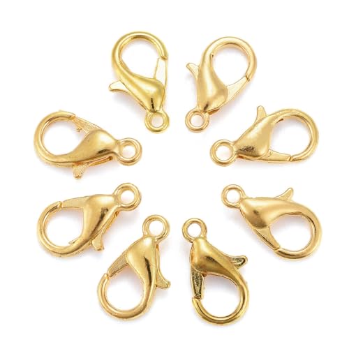 HDSupplies 100 Pieces - Lobster Clasps - Gold Tone - 12x6mm w/ 1.2mm Hole - color: Gold Tone, size: 12x6mm