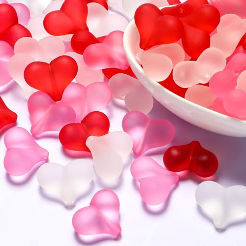 Suzile 100 Pcs Valentine Acrylic Heart Beads 22mm Heart Matte Colorful Glass Beads for Hair Bracelet Necklace Jewelry Key Chains Making DIY Crafts Birthday Gifts(Frosted Color) - color: Frosted Color