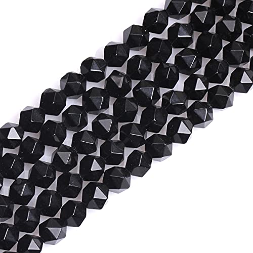 GEM-Inside Natural 8mm Black Agate Gemstone Loose Beads Faceted Cambay Crystal Energy Stone Power for Jewelry Making 15" - color: Black Agate, size: 8mm