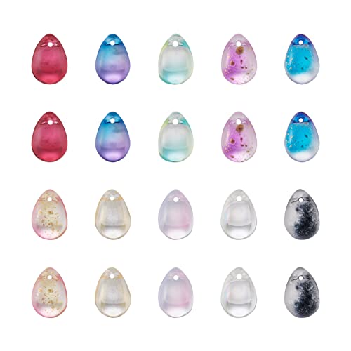 Craftdady 80Pcs Glass Teardrop Beads 14x10mm 10 Colors Transparent Two Tone Water Drop Top Drilled Spray Painted Glass Crystal Loose Beads Charms for DIY Jewelry Crafts Making - color: 10 Colors, 14x10mm