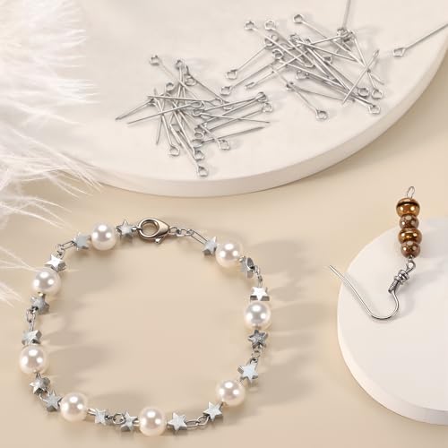 Junkin 1400 Pcs Eye Pins Mix Jewelry Findings 0.63 * 0.79 * 1.18 in Open Eye Head Pins Findings for Jewelry Making DIY Necklace Bracelets (Silver) - color: Silver