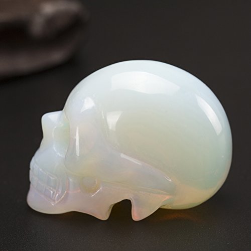 Opal 2.0 inch Natural Carved Skull Crystal Reiki Healing Stone Statue Collectible Figurine - color: Opal