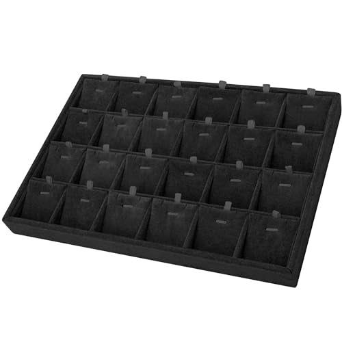 24 Grids Stackable Jewelry Tray Organizer with Removable Dividers, Velvet Jewelry Display Tray for Earrings Necklaces Bracelet Rings Display Showcase - Black - color: Black
