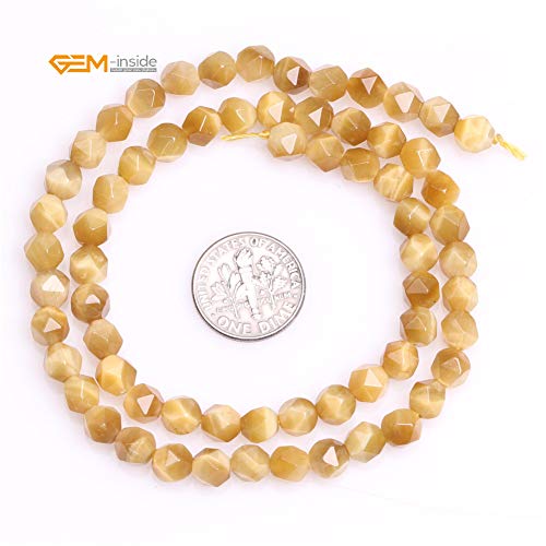 GEM-Inside Natural 6mm Gold Yellow Tiger Eyes Gemstone Loose Beads Faceted Cambay Crystal Energy Stone Power for Jewelry Making 15" - color: Gold Yellow Tiger Eye, size: 6mm