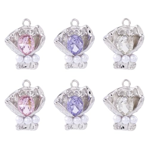 FASHEWELRY 6Pcs Alloy Rhinestone Flower Charms Pink Purple White Crystals Pendants Platinum Crafts Accessories with ABS Pearl Beads for Bracelet Necklace Earring Jewelry Making - color: Gradient Color Butterfly