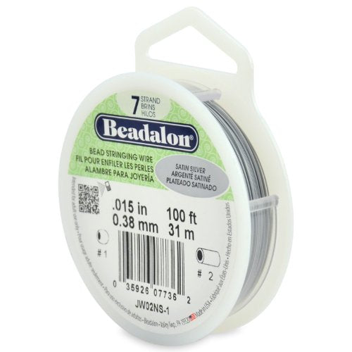 Beadalon 7 Strand Stainless Steel Bead Stringing Wire, 0.015 in / 0.38 mm, Satin Silver, 100 ft / 31 m - color: Satin Silver, style: .015 in / 0.38 mm , 100 ft / 31 m