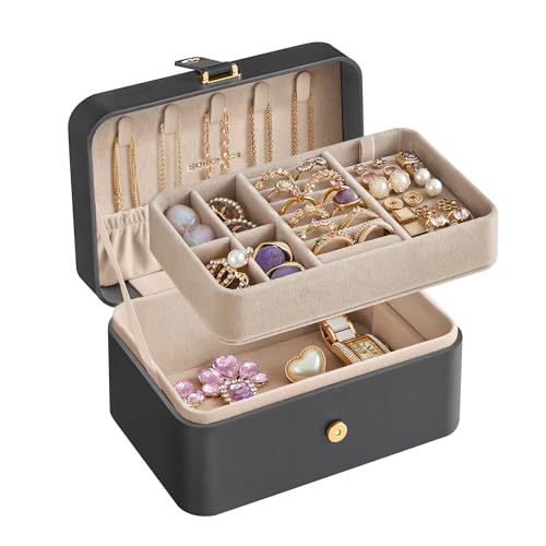 SONGMICS Jewelry Organizer Box, Travel Jewelry Case, 2-Layer Travel Case for Earrings, Necklaces, Bracelets - Portable Jewelry Storage with Large Capacity, Gift Idea, Slate Gray UJBC166G01 - color: Slate Gray