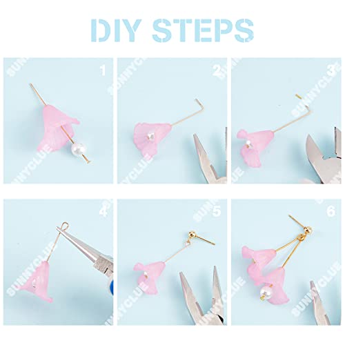 SUNNYCLUE 1 Box DIY 10Pairs Acrylic Flower Charms Petal Charms Earrings Making Kit Pink Flower Pendants Faceted Glass Beads Imitation Pearl Beads Post Earring Findings Ear Hooks Adult Women - color: Diy 10 Pairs Acrylic Flower Pink Earrings