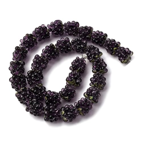 DanLingJewelry 10Pcs 3D Purple Berry Fruit Beads Handmade Lampwork Raspberry Spacer Beads for DIY Jewelry Making Crafts