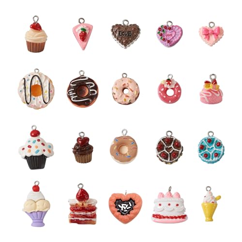 Craftdady Resin Plastic Miniature Food Snack Pendants Charms Ice Drink Juice Pendants Cute Bottle Fruit Keychain Charms Hang Ornament for DIY Craft Earring Bracelet Necklace Jewelry Making - color: Mixed Color Desserts