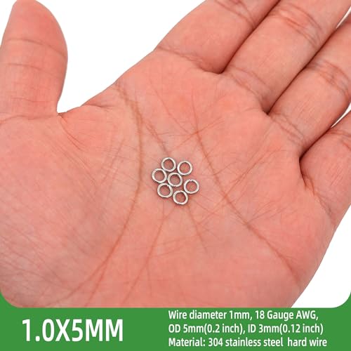 1000PCS 5mm 1mm Thickness 18 Gauge Stainless Steel Jump Rings, Unwelded Metal Round O Rings for Necklace Bracelet Keychain Chainmail Jewelry Making - size: 5mm OD-1.0mm Thick-18 Gauge