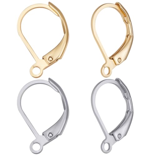 Beebeecraft 1 Box 100Pcs Leverback Earring Findings 24K Gold Plated Brass and Stainless Steel Clasp Earring Hooks 2 Colors Lever Earring Hooks with 1.5mm Horizontal Loops for DIY Jewelry Making - color: 100Pcs 24K Gold Plated 304 Stainless Steel #3