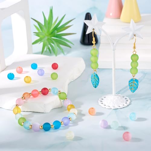 KISSITTY 280pcs 8mm Glass Matte Beads Frosted Crystal Round Aesthetic Bead Spacers 14 Colors for DIY Necklaces Earrings Bracelets Jewelry Craft Making for Women