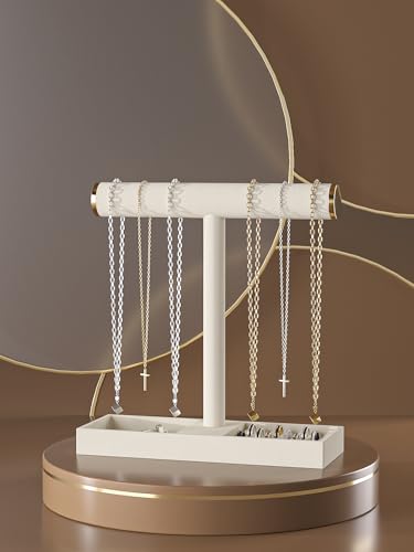 Bracelet and Necklace Holder,Velvet Jewelry Necklace Display Organizer Stand,bracelet Holder for Selling,Bracelet and Necklace Storage Tree (Style 1（Beige+ Metal lid）) - style: Style 1（Beige+ Metal lid）