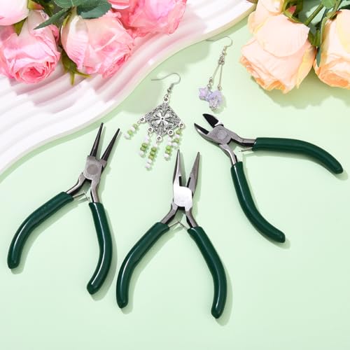 Pliers for Jewelry Making, Jewelry Pliers Set Includes Needle Nose Pliers, Round Nose Plier and Wire Cutters, Jewelry Making Tools for Jewelry Repair, Wire Wrapping, Beading and Crafts - color: Dark Green