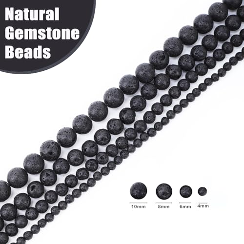 Natural Stone Beads Round Genuine Real Stone Beading Strand Loose Gemstones DIY Smooth Bead for Bracelet Necklace Earrings Jewelry Making (Black Lava, 6mm 60 Pieces) - color: Black Lava, size: 6mm 60pcs