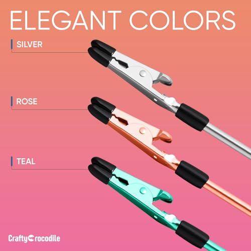 CraftyCrocodile Set of 3 Bracelet Helper Tool - Fastener Tool for Bracelet, Necklace, Jewelry, Watch - Сlip, Clasp Helper - Easy to Put on Yourself, Portable, Made of Metal, Silver, Rose, Teal - color: Silver, Rose, Teal