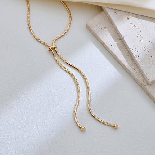 Gold Silver Necklace for Women Y Chain Adjustable Gold Long Necklaces Fashion Dainty Jewelry - color: gold C