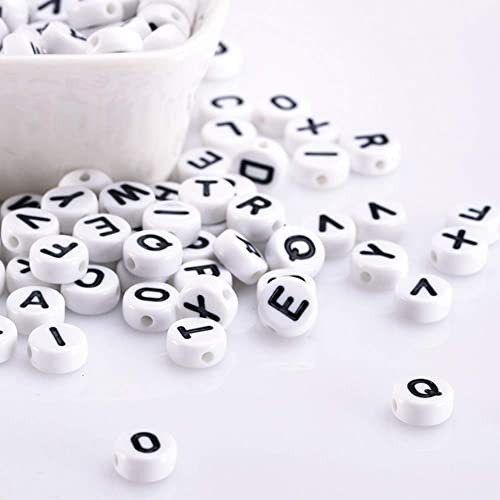 ToBeIT 1000pcs Letter Beads Acrylic Alphabet Beads Round 4X7mm White Beads Jewelry Findings Charms for DIY Bracelet Necklace Craft Making (bgwhite-Black) - color: bgwhite-black