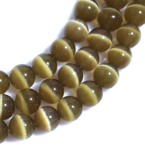 HAAMIIQII 8mm Brown Cat Eye Glass Round Crystal Stone Loose Gemstone Beads for Jewelry Making Bracelets Necklaces Earrings Crafts (45-50pcs) - color: Brown, size: 8mm (45pcs)