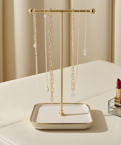 VROOMIUM Necklace Holder- Ceramic Base 1ft Height Jewelry Organizer Stand, Aesthetic Jewelry Hanger Display for Necklaces, Bracelets, Rings, Exhibidor de Collares-Classic White - color: Sq. Lux White