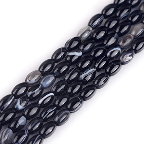 GEM-Inside 6x9mm Natural Black Botswana Onyx Agate Stone Semi Precious Rice Olive Oval Chakras Beads for Jewelry Making DIY Handmade Craft Supplies 15" - size: Black-6x9mm