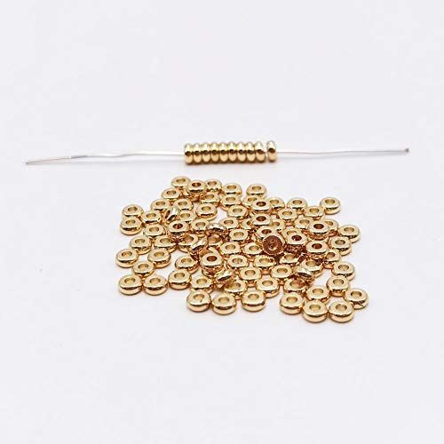 INSPIRELLE 100pcs Heishi Beads 4mm Long-Lasting Disc Brass Rondelle Spacer Beads Pale Gold Plated Flat Round Shape Jewelry Metal Spacers for Bracelet Necklace Jewelry Making - color: Pale Gold, size: 4mm