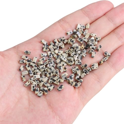 Beadia Natural Dalmatian Stone Tila Beads 5x2mm Rectangle 2-Hole Spacer Beads for DIY Bracelet Earring Making 15"/Strand - color: Dalmatian Stone, size: 5x2mm