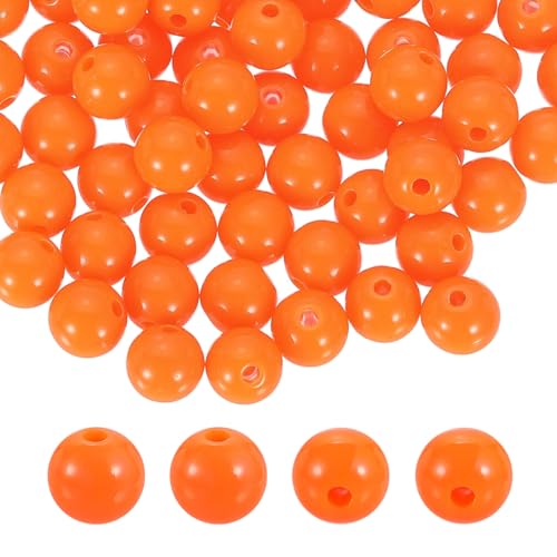 HARFINGTON 200pcs Orange Acrylic Round Beads 10mm Dia 1.9mm Hole Plastic Resin Smooth Balls Loose Bead for Jewelry Making Bracelets Necklace Earrings DIY - color: Orange, size: 10mm