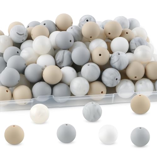 60pcs 19mm Silicone Beads for Keychain Making Mix Color Round Beads for Pens and Bracelet Crafts(White) - color: White, size: 19mm