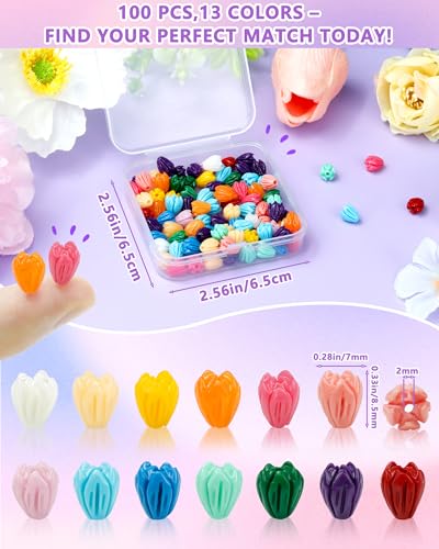 FIVEIZERO 100PCS Resin Flower Beads, 13 Colors Hawaiian Crown Floral Bead Charms for Bracelets, Necklaces & DIY Jewelry Making Crafts - color: Resin Flower Bud