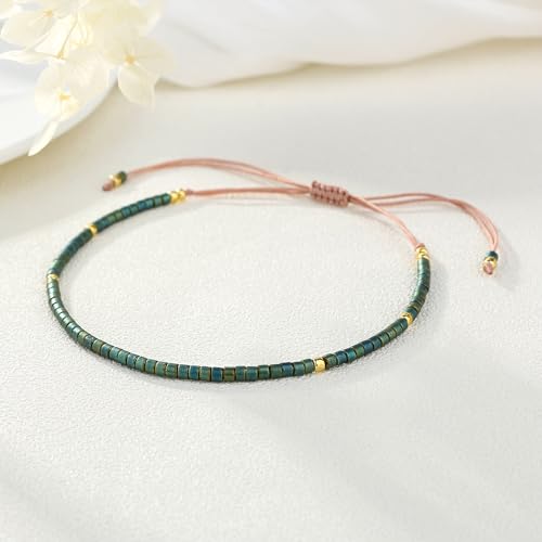 KELITCH Adjustable turquoise bead bracelet single color knitting friendship bracelet fashion jewelry daily wear gift (28 color selection) - color: Dark Green 04O