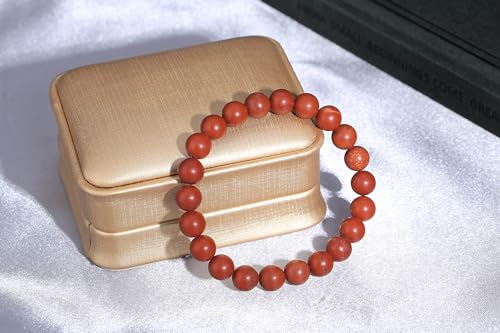 MAIBAOTA Healing Crystal Bracelet for Women Men, 8/4 mm Natural Stone Beaded Bracelets, Jewelry Birthday Gifts, Round Gemstones Stretch Bracelets - color: Red-Jasper, size: 8 mm