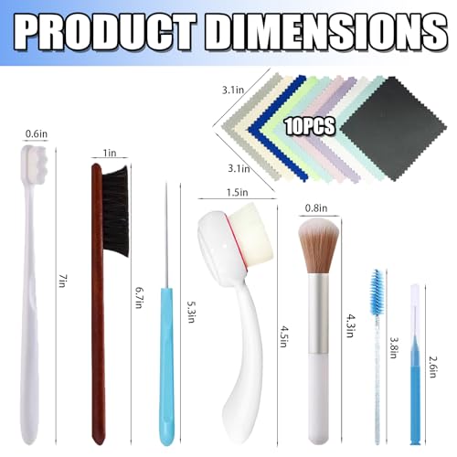 Jewelry Cleaning Kit, Jewelry Cleaner Brush, Horse Hair Brushes, Big&Small Crevice Brush, Cleaning Polishing Cloth（22 Pcs）