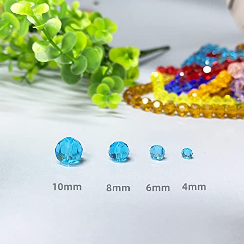 Jmassyang 100 Pieces 8mm Faceted Round Crystal Glass Beads Spacer Beads for Jewelry Making, Bracelets Necklaces Earrings Wind Chimes Suncatchers(Lake Blue) - color: Lake blue, size: 8mm