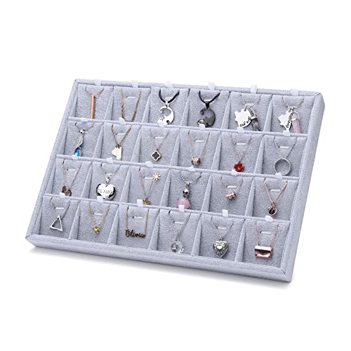 24 Grids Stackable Jewelry Tray Organizer with Removable Dividers, Velvet Jewelry Display Tray for Earrings Necklaces Bracelet Rings Display Showcase - Grey - color: Grey