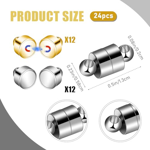 Magnetic Necklace Clasp, 24 Pairs Bracelet Clasps and Closures Jewelry Safety Locking Connectors Jewelry Clasp Converter Necklace Extender and Shortener Bracelet Helper Tool (Gold, Silver)