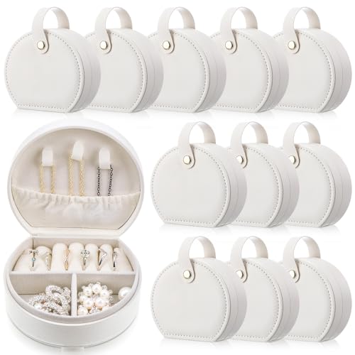 Weysat 12 Pack Travel Jewelry Case Bridesmaid Gifts Box Bulk Small Leather Earring Organizer for Women Teacher Proposal Return Gift (White) - color: White