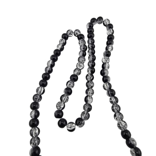 DandS ltd Crackle Lampwork Glass Beads for Jewelry Making, Black & Clear, Vibrant DIY Bracelets, Necklaces, Beading Supplies & Craft Kits for Handmade Jewelry, 80pcs 0.39 inch (10mm), #J236-10 - color: Black & Clear