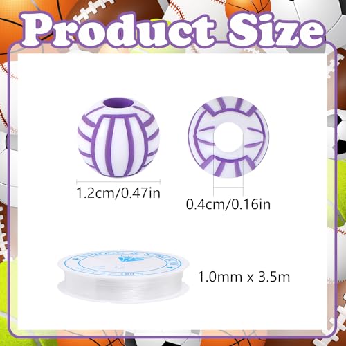 100pcs Volleyball Beads with 5.5 Yard Elastic Rope,Acrylic Sports Beads DIY Spacer for Necklace Bracelet Keychains Handmade Jewelry Making Accessories Craft Supplies,12mm(Rainbow Volleyball) - color: Rainbow Volleyball