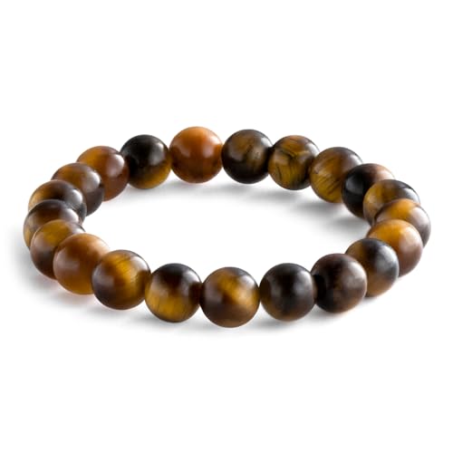 NLIEO Natural Gemstone Stretch Beaded Rings for Women Stackable Dainty Elastic Crystal Rings Jewelry - style: Tigers Eye