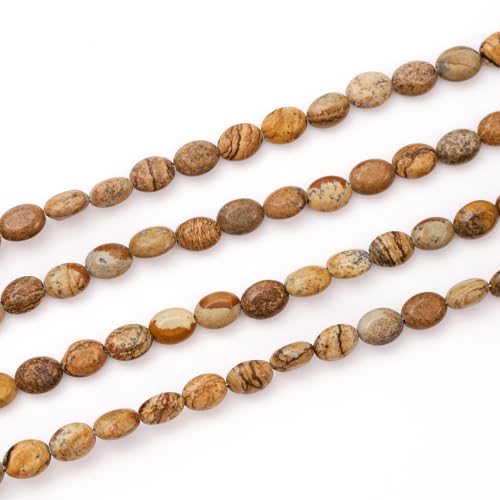 6×8mm Natural Brown Picture Gemstone Loose Beads Flat Oval Healing Crystal Loose Stone Beads for Jewelry Necklace Bracelet Earring Craft - color: Brown Picture