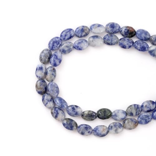 6×8mm Natural Blue Dot Gemstone Loose Beads Flat Oval Healing Crystal Loose Stone Beads for Jewelry Necklace Bracelet Earring Craft - color: Blue Dot